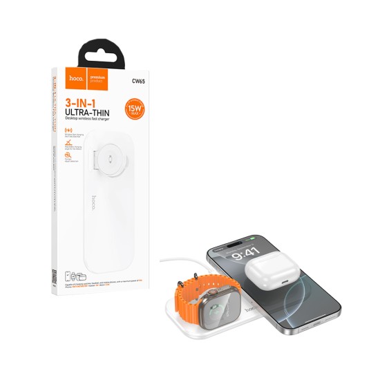 Hoco CW65 North 3-in-1 Desktop Wireless Fast Charger White